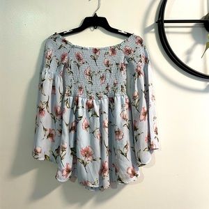 Baby Blue Off the Shoulder Floral Jumpsuit
